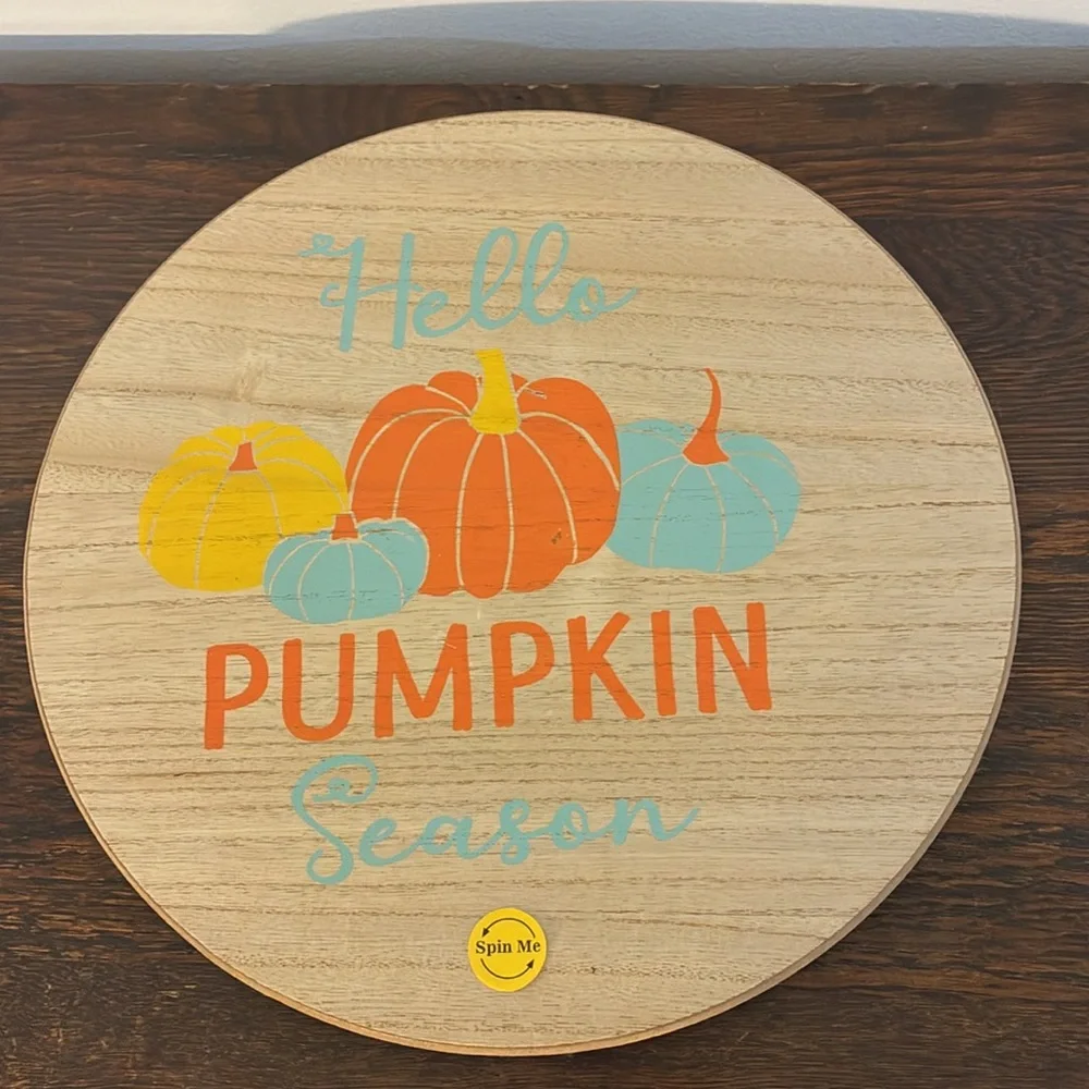 NWT- Hello Pumpkin Season- Wooden Lazy Susan w/ Colorful Pumpkins